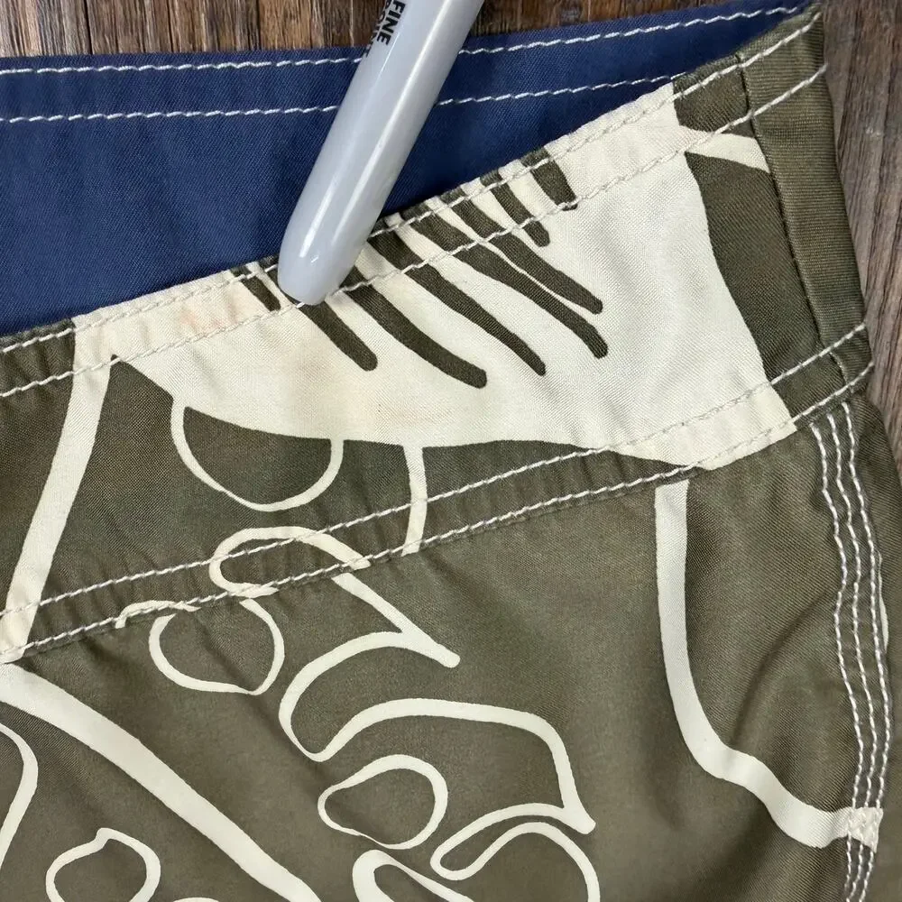 J. Crew Original Swimwear size 34 swim board shorts green cream tropical floral